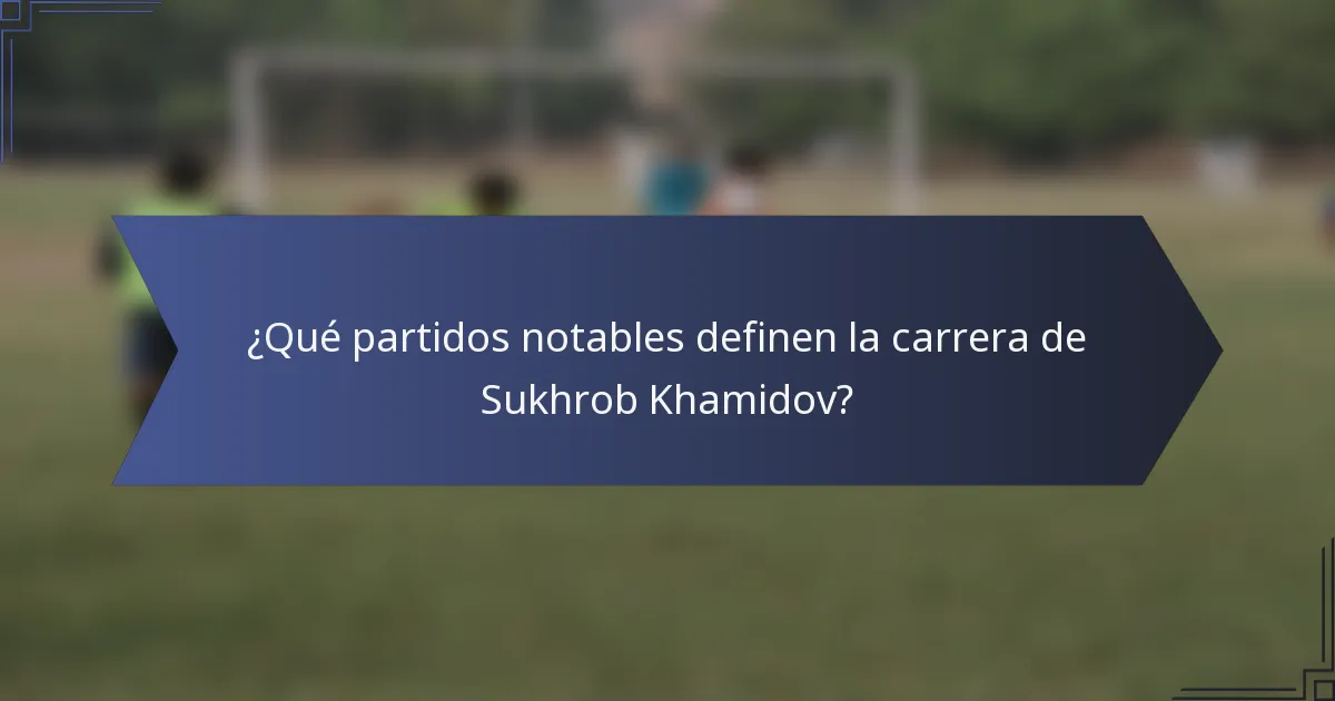 ¿Qué partidos notables definen la carrera de Sukhrob Khamidov?